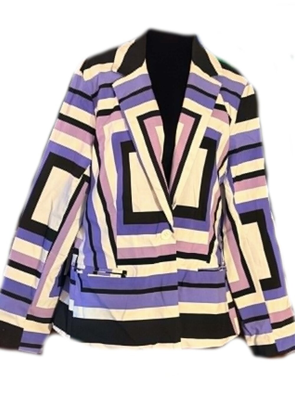 Ashley Stewart Blazer Women’s 18 Geometric Purple Black Pink Mod Print Lined